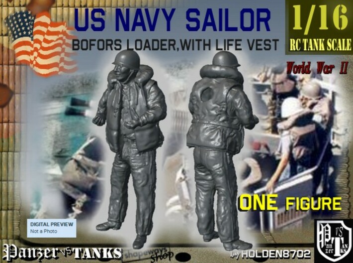1-16 USN Sailor Lifevest Bofors Loader 2 3d printed