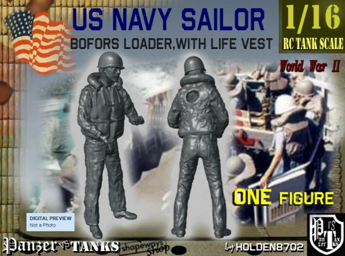 1-16 USN Sailor Lifevest Bofors Loader 1 3d printed