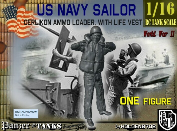 1-16 USN Sailor Oerlikon Ammo-1 3d printed