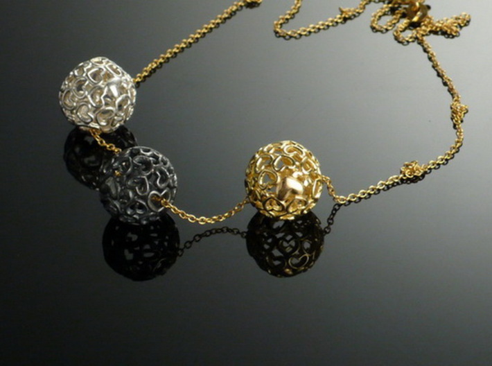 Heartball 20 mm 3d printed this balls I have made the traditional way in gold and silver.