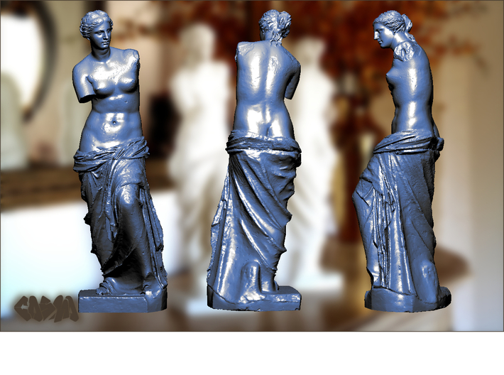 Venus de Milo (9.6" tall) 3d printed Venus de Milo (computer rendering, shown in blue for contrast)