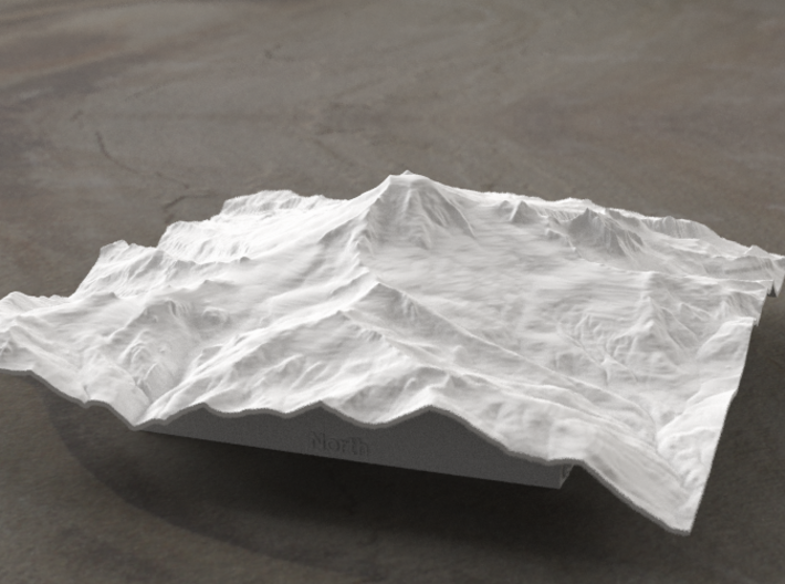 6'' Mt. Baker, Washington, USA, WSF 3d printed Radiance rendering of model data, viewed from the West
