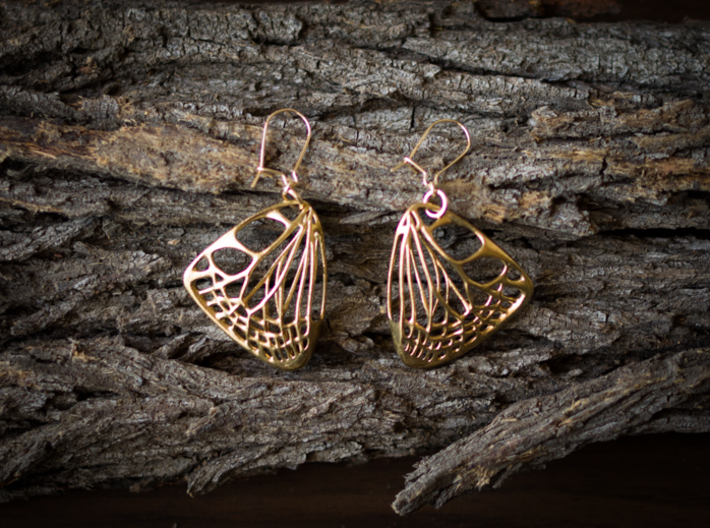 Butterfly Earrings (S)  3d printed Material: Raw Bronze