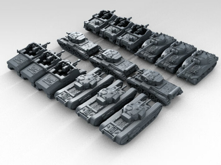 1:400 Scale WW2 British Tank Set (15) 3d printed 3d render showing product detail
