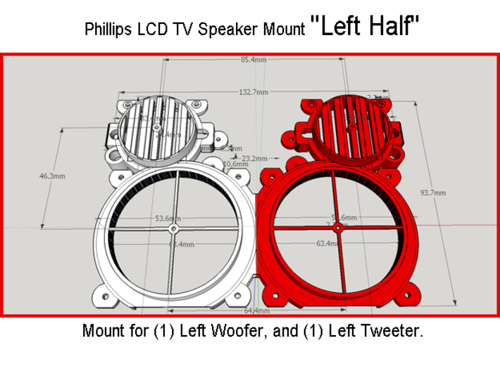 Phillips LCD TV Speaker Mount "Left Half" 3d printed 