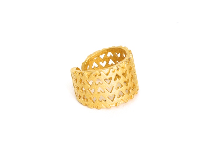 Inverted Hearts Ring 3d printed gold steel