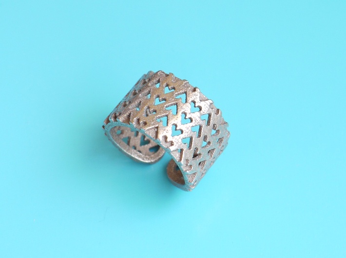 Inverted Hearts Ring 3d printed stainless steel