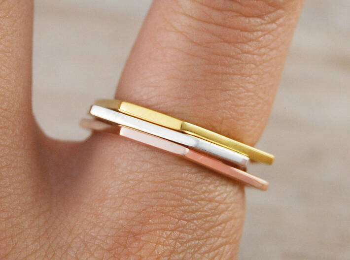 Squashed Hex Ring Sizes 6-12 3d printed Rose Gold, Gold and Rhodium plated