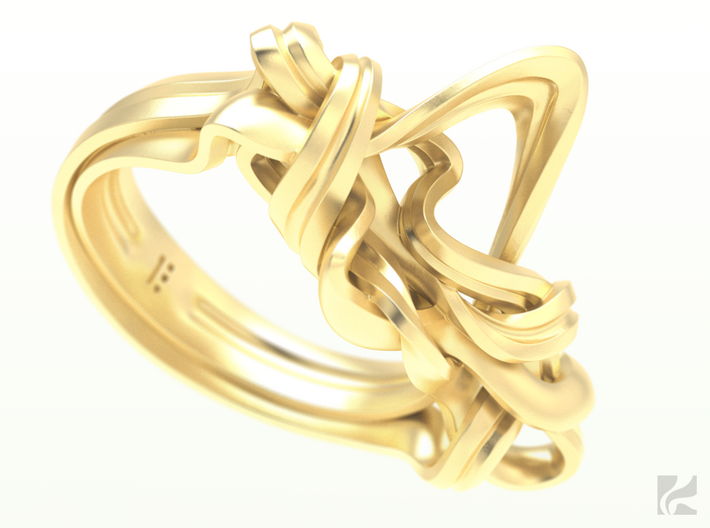 Weaving Ribbons Ring 3d printed Gold