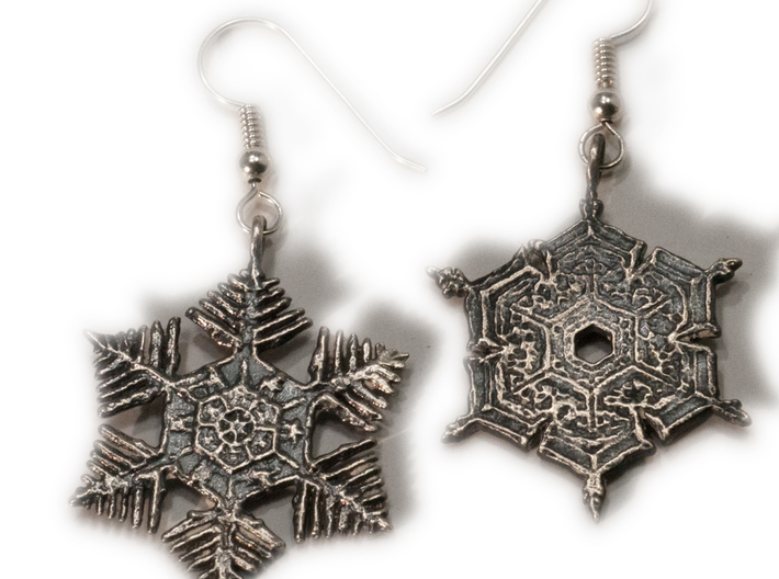 Snowflake Pendant/Earring - Style C 3d printed With an antique patina