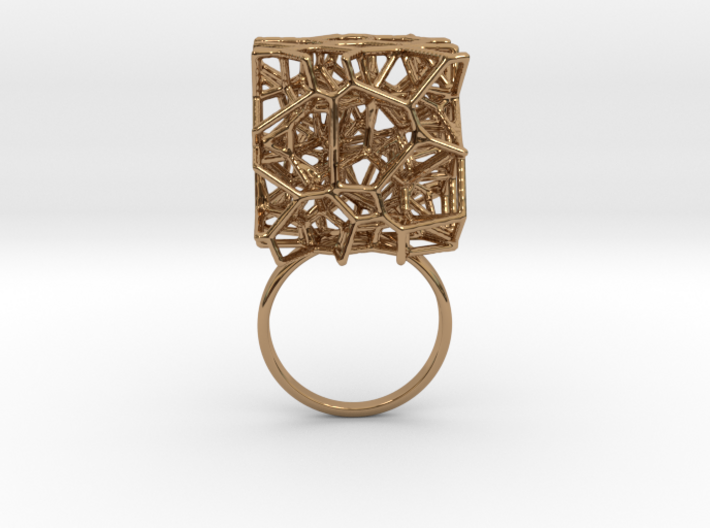 Voronoi Cube Ring (Size 8.5) 3d printed Polished Brass