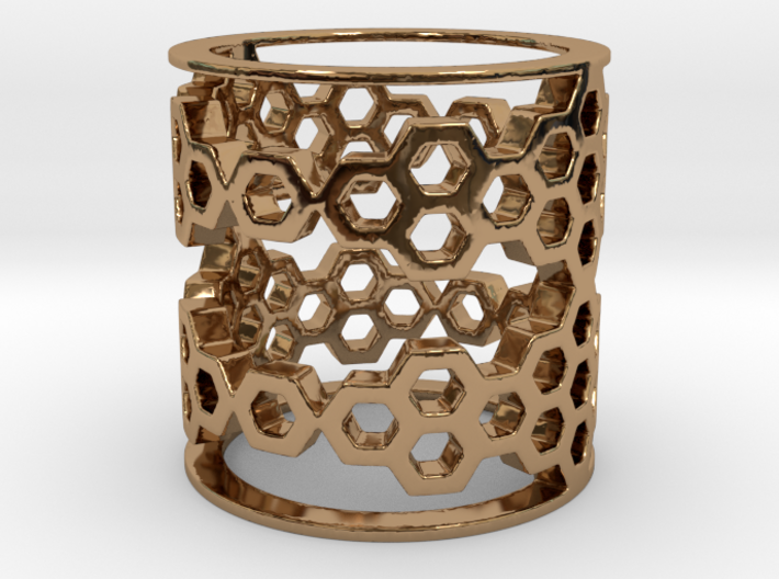 Honeycomb Ring | Size 7 3d printed Polished brass