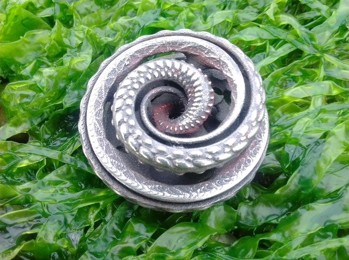 Nautilus pocket sculpture 3d printed Stainless steel is a polished finish too.