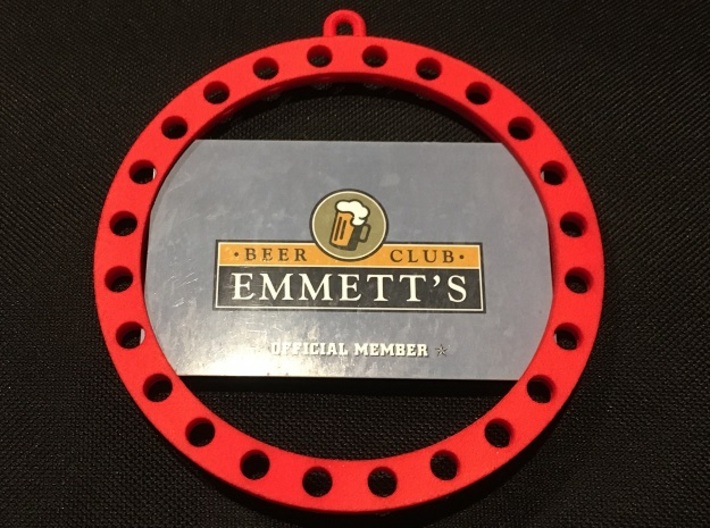 gift card screw-in-ornament 3d printed Ring shown holding a credit card sized membership card.