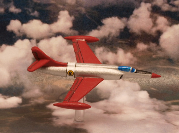 Lockheed XF-90 Pair (In Flight/Fuel tanks) 1/285 3d printed Penetration fighter Lockheed XF-90 painted In the Blackhawks squadron livery (DC Comics)