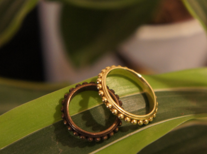 Granulated Ball Ring Size 8 3d printed Granulated Ball ring in polished bronze steel and polished brass