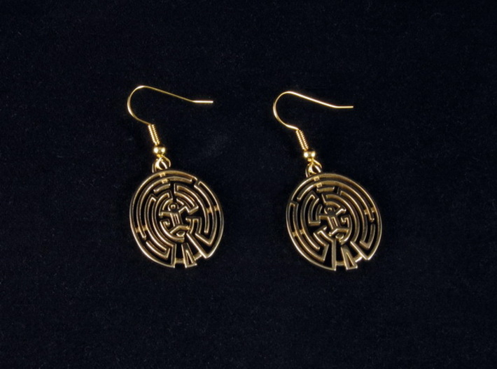 WestWorld Maze Earrings 3d printed Polished Brass