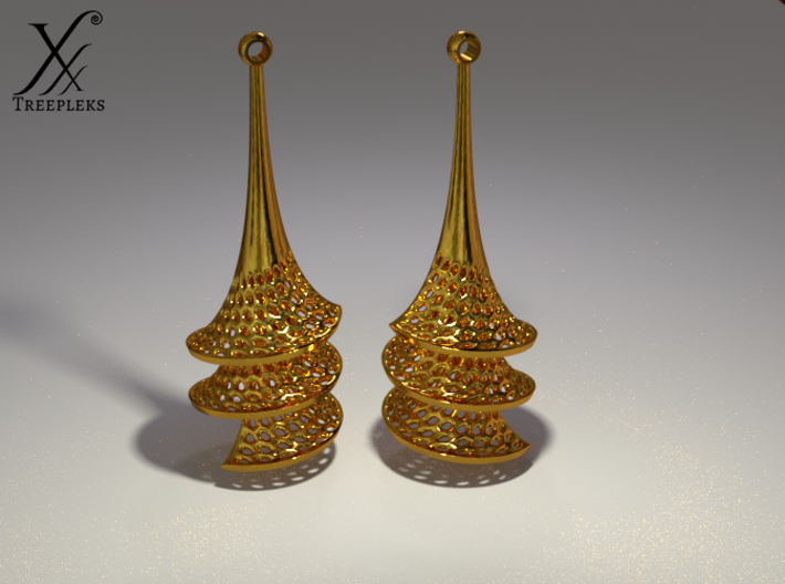 Dini's Surface Earrings 3d printed Golden Dini's (Cyle render in Blender).