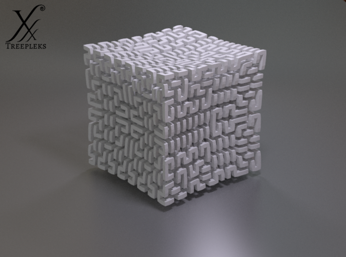 Square 3D Hilbert curve (4th order) 3d printed Cycle render in White, Strong, Flexible.