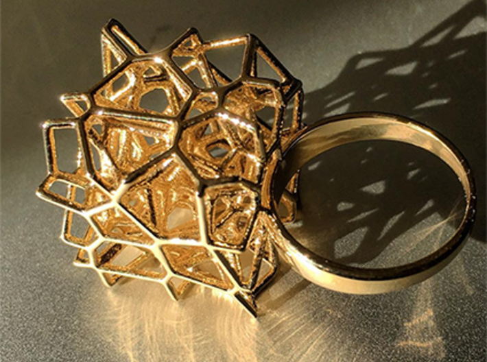 Voronoi Cube Ring (size 5) 3d printed 3D Printed Polished Brass Voronoi Cube Ring