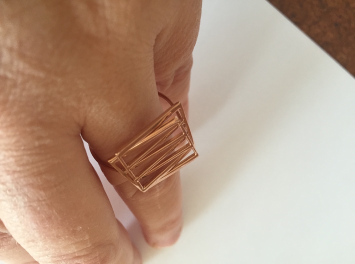 Meet: Intersecting Planes Ring 3d printed Rose Gold Projective Plane Ring on Hand
