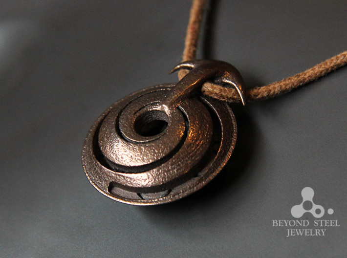 Handpan Instrument Pendant v3 3d printed Polished Bronze Steel Finish