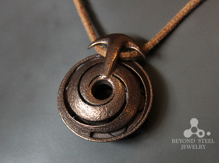 Handpan Instrument Pendant v3 3d printed Polished Bronze Steel Finish
