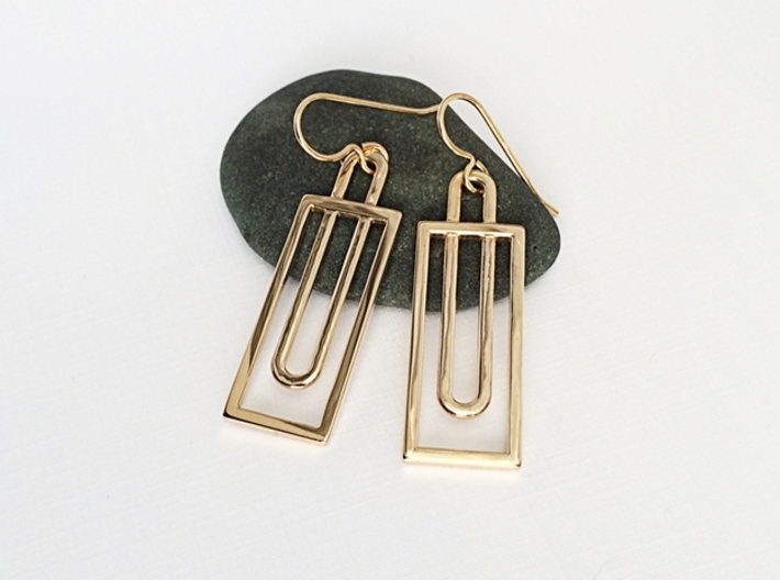 Simple Rectangles - Architectural Earrings 3d printed Geometric Earrings in Polished Bronze