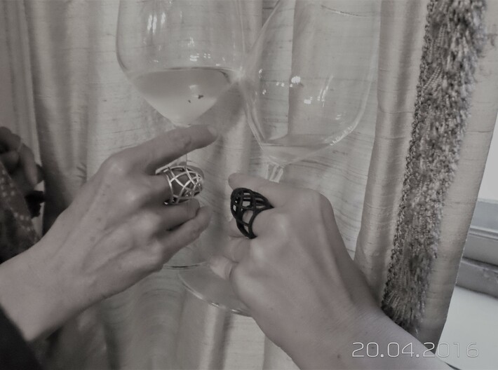 Ovo Ring 53-61 3d printed Silver &amp; Black Natural Versatile Plastic on beautiful hands - cheers!