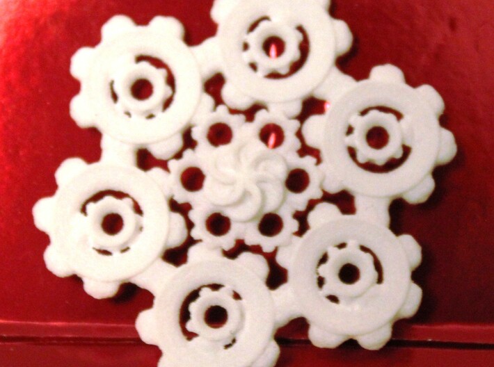 Snowflake of Cogs 3d printed Snowflake of Cogs, White Strong Flexible Plastic