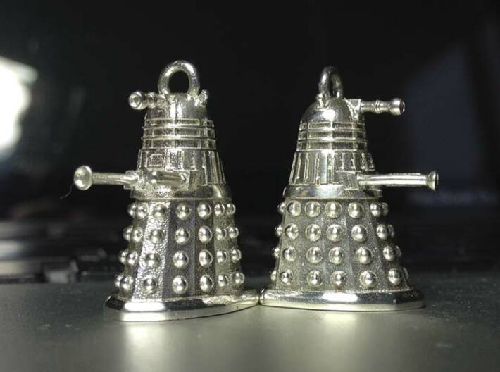 Dalek 3d printed Darlek earings - 2 cm high in polished Sterling Silver