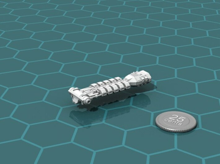 Colonial Munitions Ship 3d printed Render of the model, with a virtual quarter for scale.