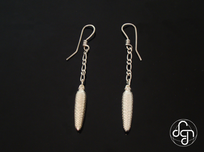 Cuckoo Weight Earrings 3d printed Detail (Chains &amp; Earhooks attached [NOT INCLUDED]) [Polished Silver]