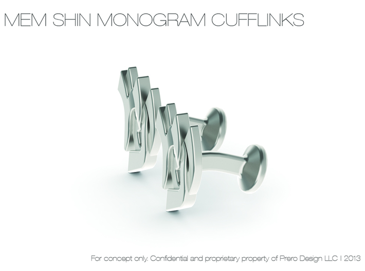 Hebrew Monogram Cufflinks - "Mem Shin" 3d printed 