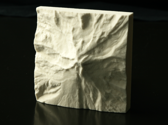 3'' Mt. Hood, Oregon, USA, Sandstone 3d printed Photo of actual model, North is up.