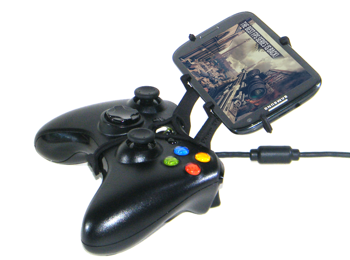 Controller mount for Xbox 360 &amp; QMobile Noir i8 3d printed Side View - A Samsung Galaxy S3 and a black Xbox 360 controller