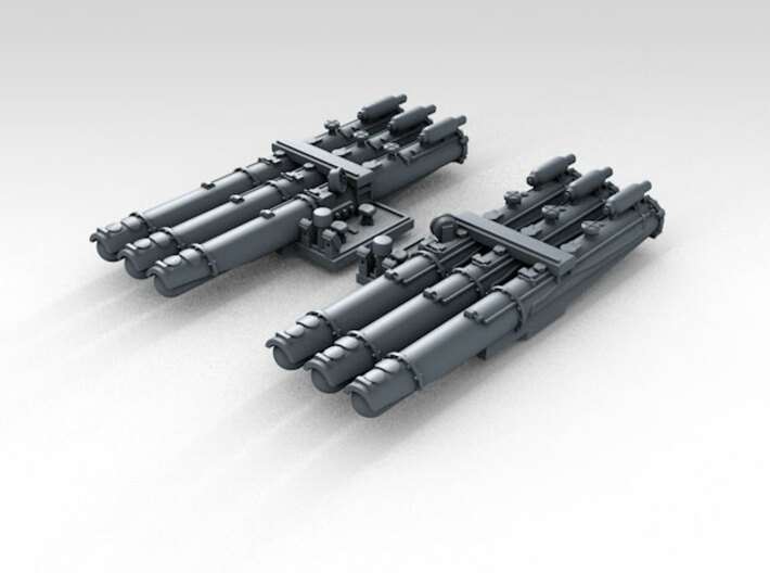 1/700 WW2 RN 21&quot; Triple Torpedo Mounts (2) 3d printed 3d render showing product detail