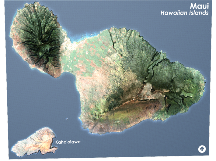 Maui Map, Hawaiian Islands 3d printed 