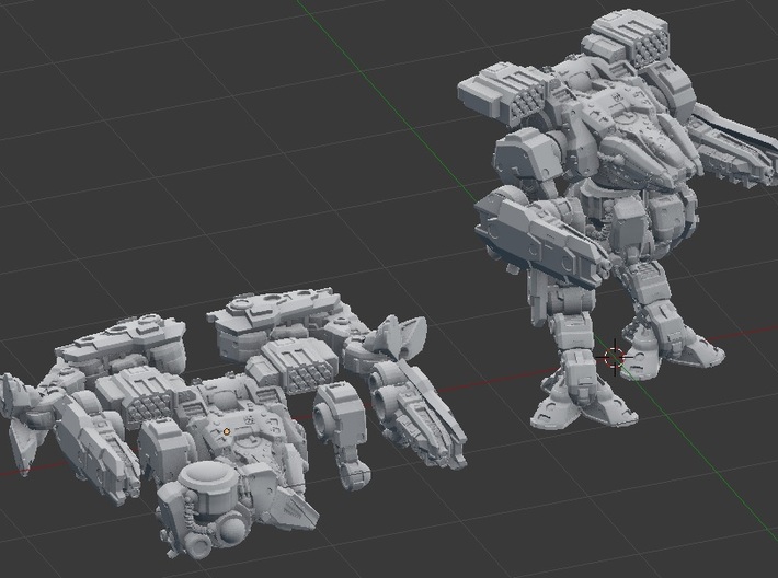 Sumaire War Walker (Multipart) 3d printed Parts shown as separate, and assembled.