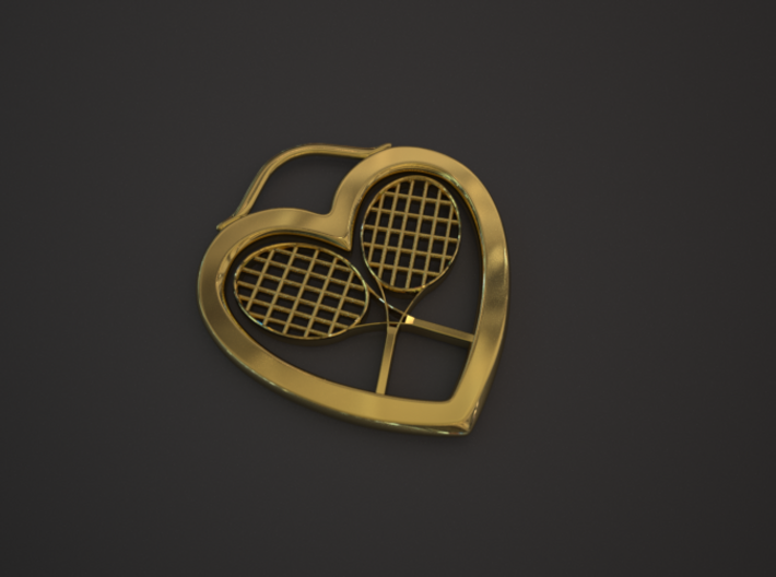 Heart And Tennis Rackets 3d printed Gold pendant, heart and rackets