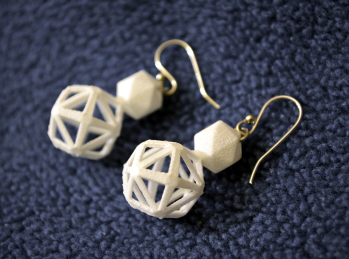 Polyhedron Snowman Earring 3d printed Polyhedron snowman earring pair with silver hooks