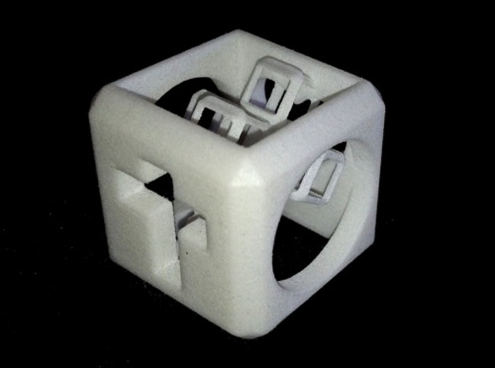 SCULPTURE Cross inside a Cube (25 mm) 3d printed Cube of Love with Cross, Heart and Circle sides (25 mm) and a small 3D Cross inside