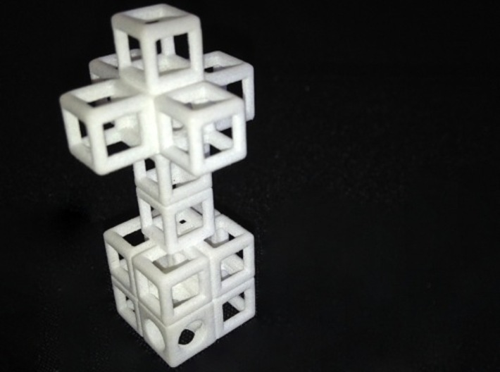 JEWELRY Pendant: Cross with Cube-Base (48 x 24mm) 3d printed Pendant: 3D Cross attached to a 8 Cube-Base (48 x 24 mm)