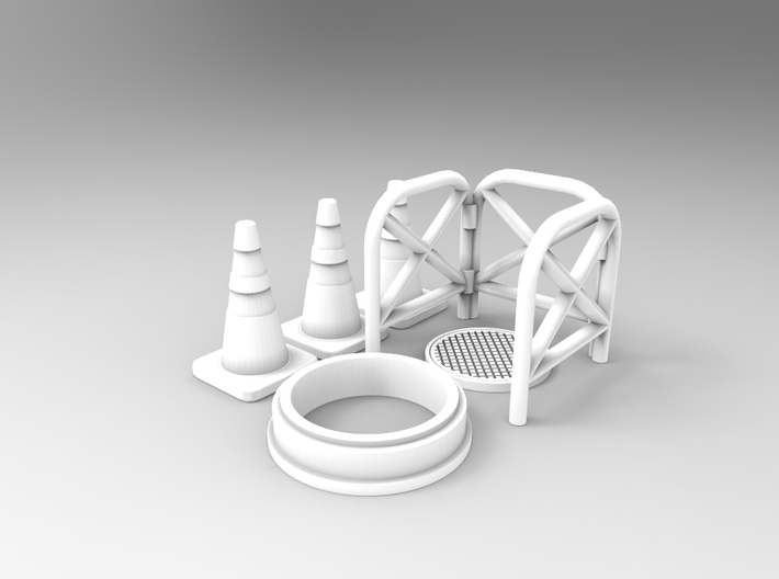 Manhole with fence 01. HO scale (1:87) 3d printed Render of manhnole with fences