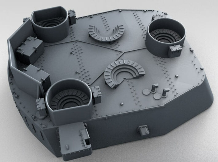 1/350 16"/45 MKI HMS Nelson Turrets 1943 3d printed 3d render showing 1/350 splinter shield thickness
