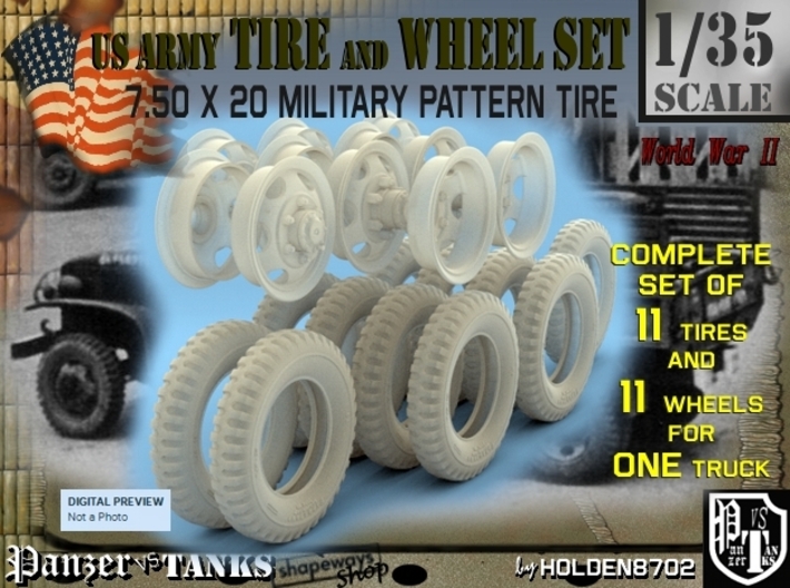 1-35 GMC Tire+Rims 750x20 Set4 3d printed