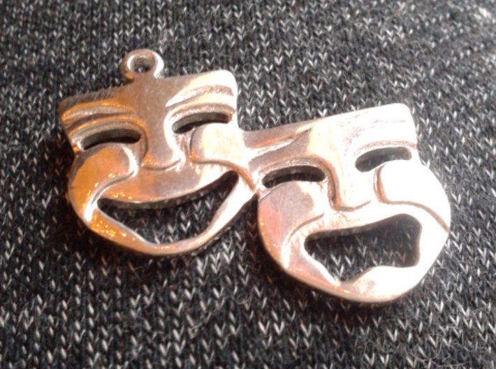 Comedy And Tragedy Pendant 3d printed Polished Silver