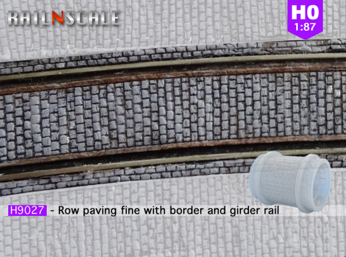 Row paving fine w/ border and girder rail (H0) 3d printed