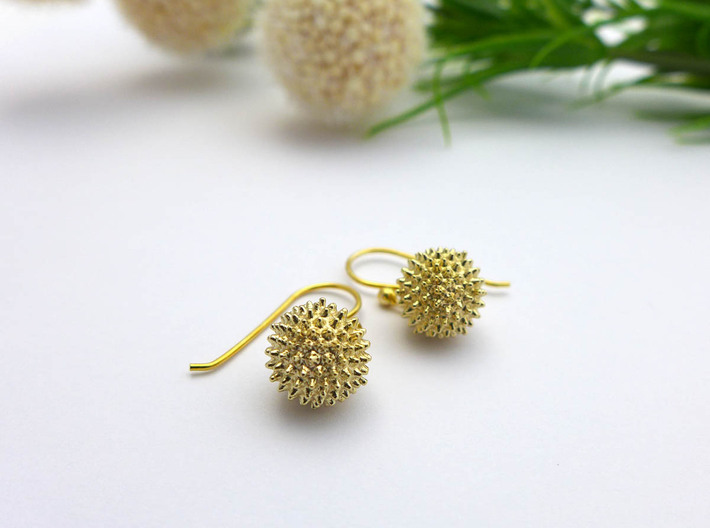 Ragweed Pollen Earrings - Nature Jewelry 3d printed Ragweed pollen earrings in raw brass