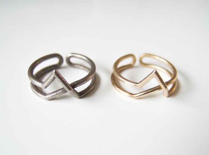 Continuous Geometric Ring  3d printed Stainless steel and Polished Bronze